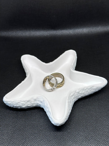 example of starfish jesmonite tray holding rings acting as a place of storage