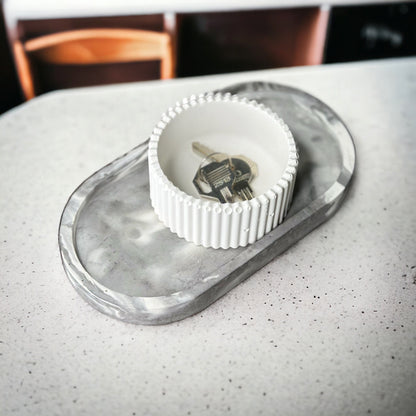 Circular Ribbed Jesmonite Trinket Dish, Home Decor, Storage Box