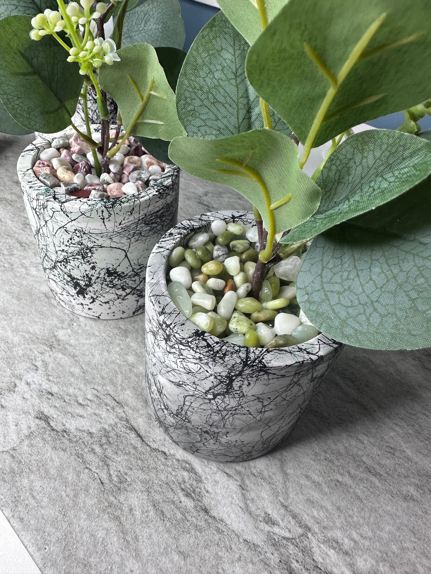 Jesmonite Artificial Flower Plant Pot Decoration with Stones, Home Decor, Office Decor, Fake Plant