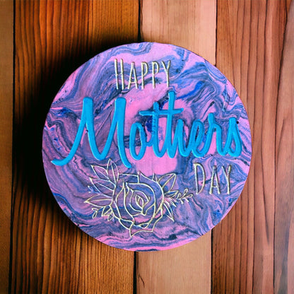 Circular Mothers Day Jesmonite Imprinted Drinks Coaster, Happy Mothers Day Gift, Marble Jesmonite