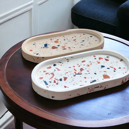 Neutral Terrazzo decorative Tray, Oval Tray, Trinket Tray, Home Accessories, Concrete style Home Decor